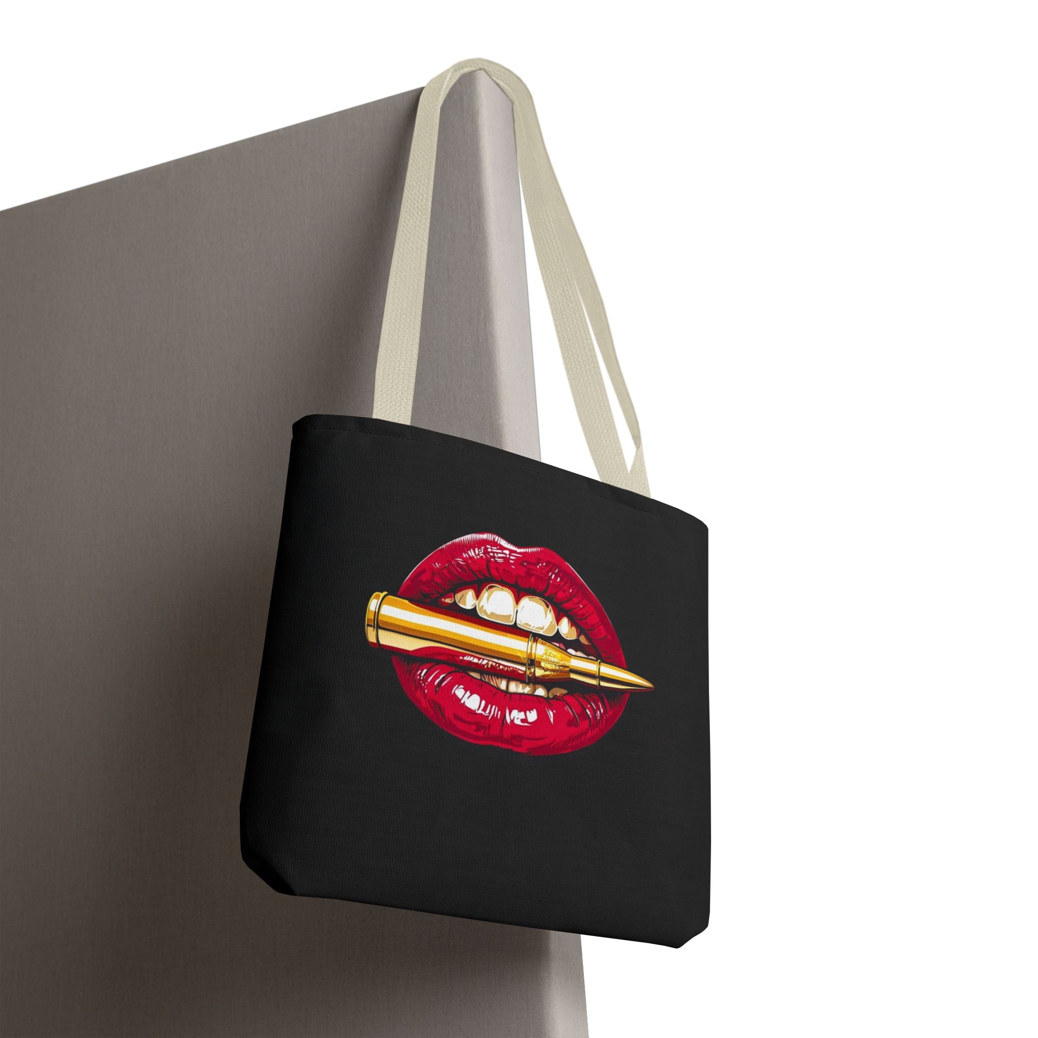Bullet Bite Tote Bag – Edgy Red Lip Art Tote