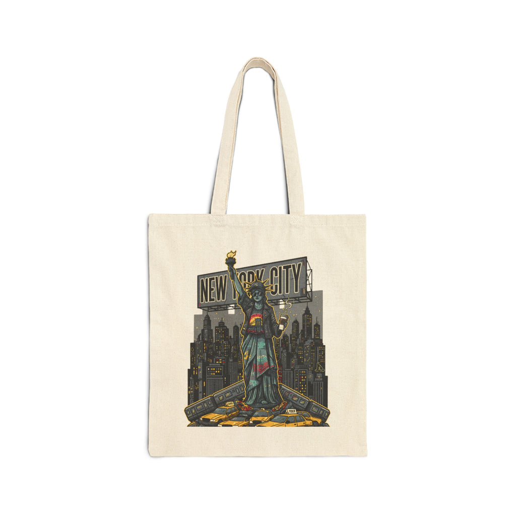 Statue of Liberty Cityscape Tote Bag — New York City Vintage Skyline Canvas Tote