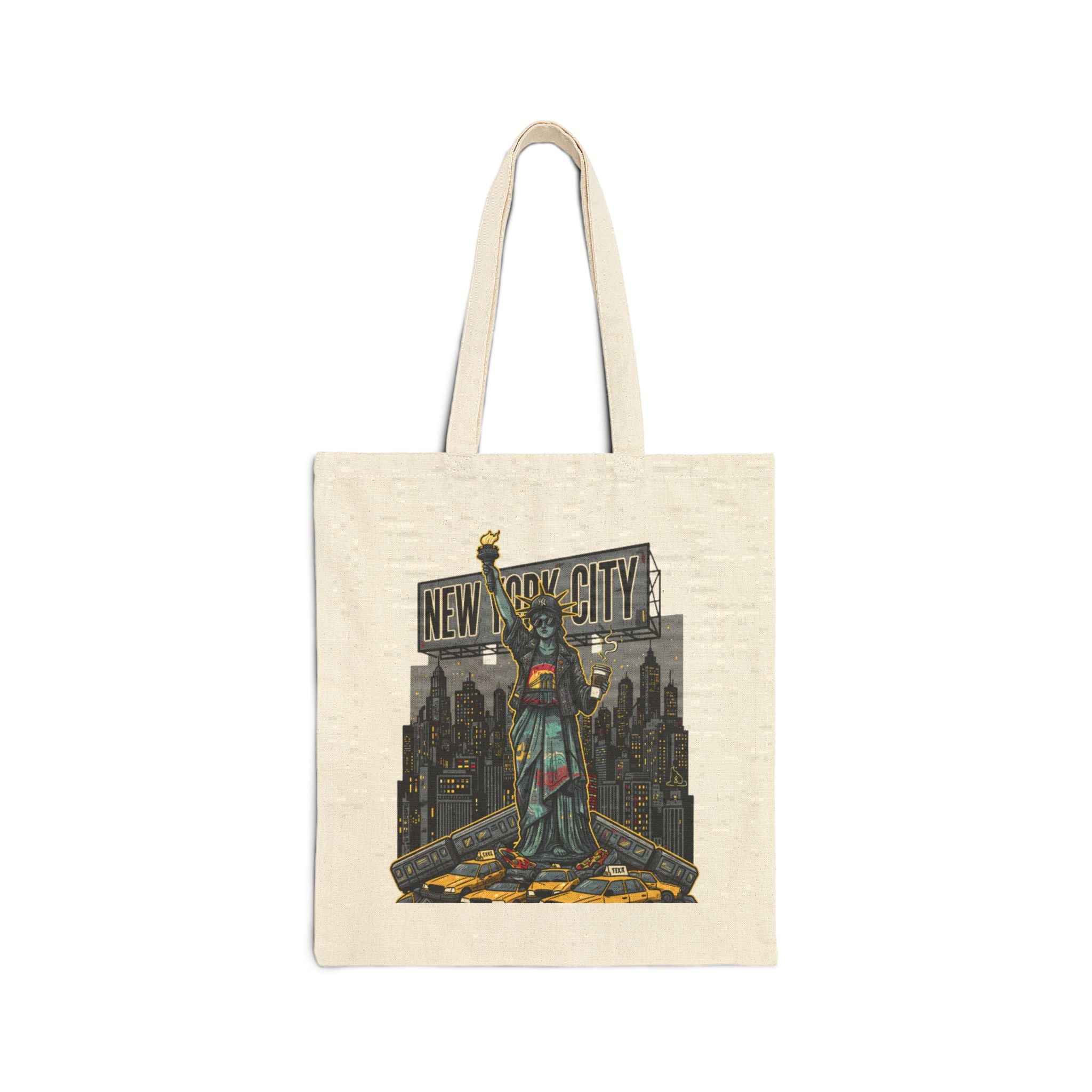 Statue of Liberty Cityscape Tote Bag — New York City Vintage Skyline Canvas Tote