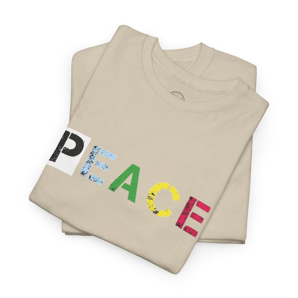 Peace Rainbow Tee — Minimalist Colorful PEACE Graphic T-Shirt