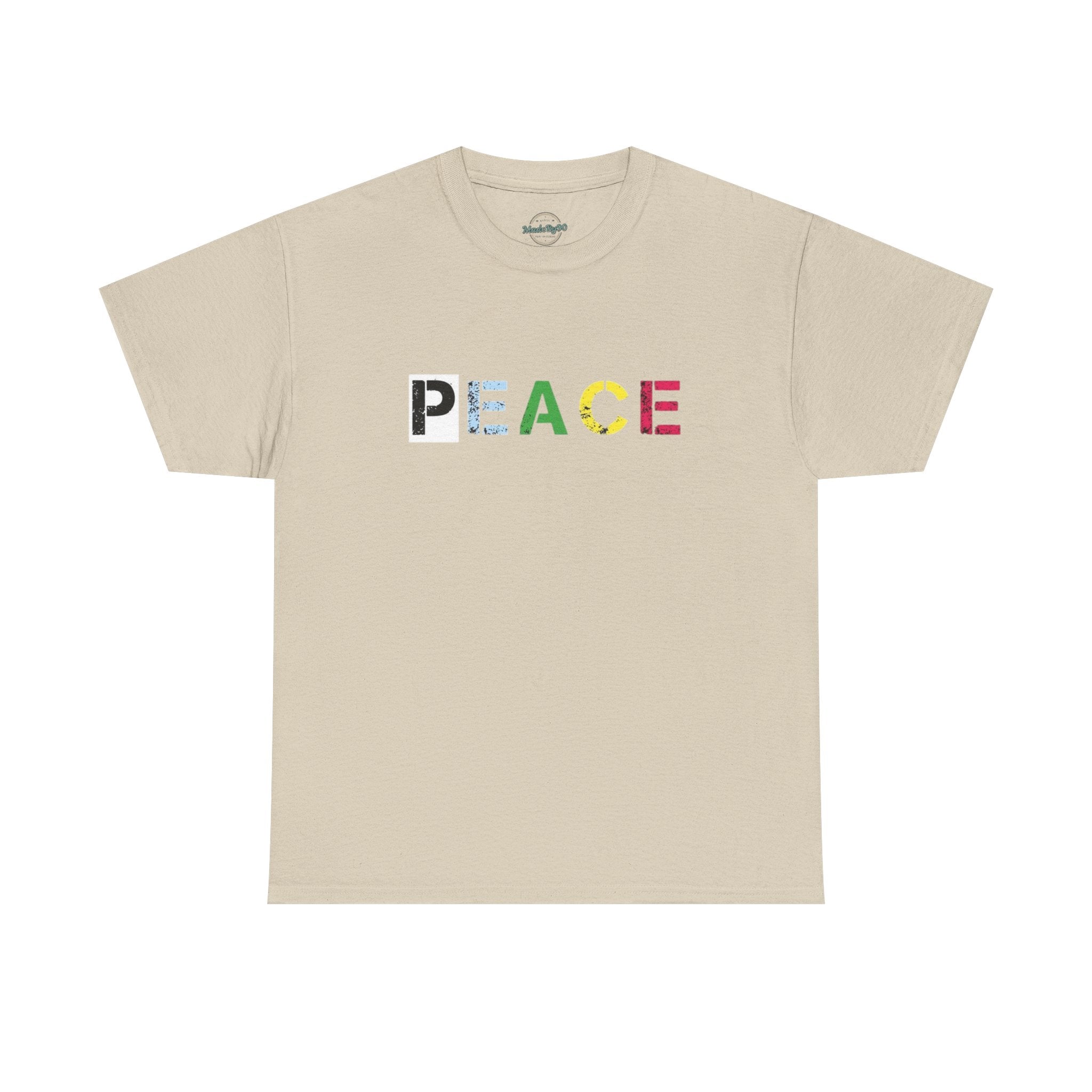 Peace Rainbow Tee — Minimalist Colorful PEACE Graphic T-Shirt