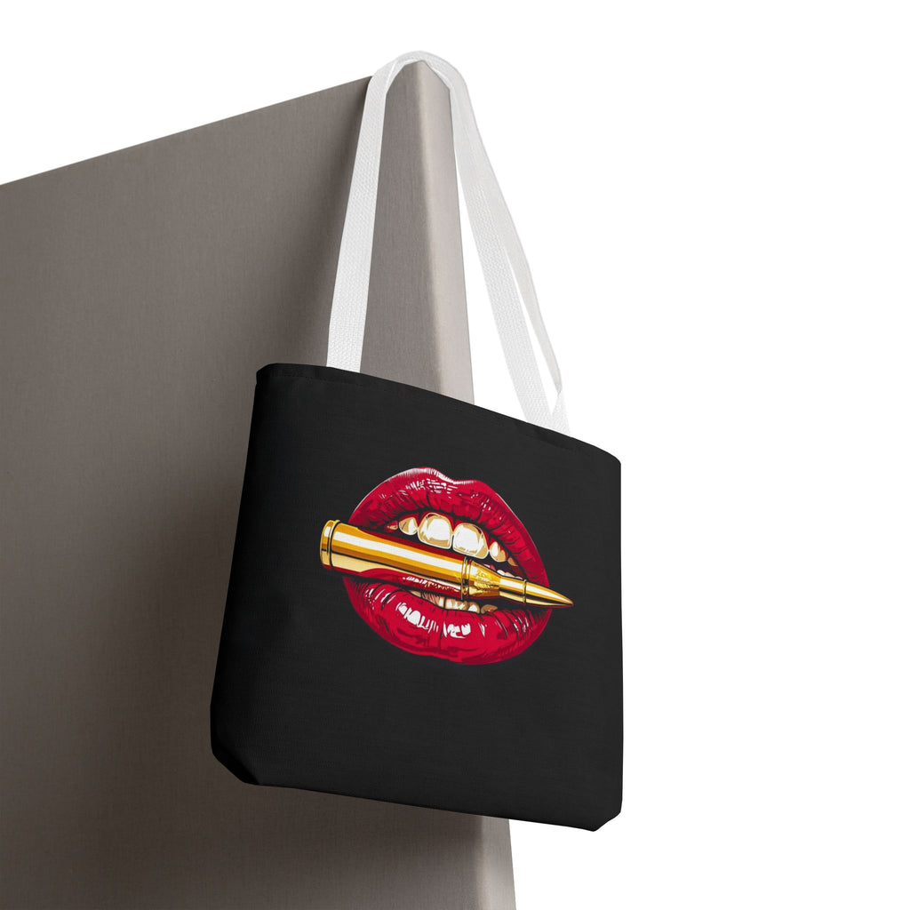 Bullet Bite Tote Bag – Edgy Red Lip Art Tote