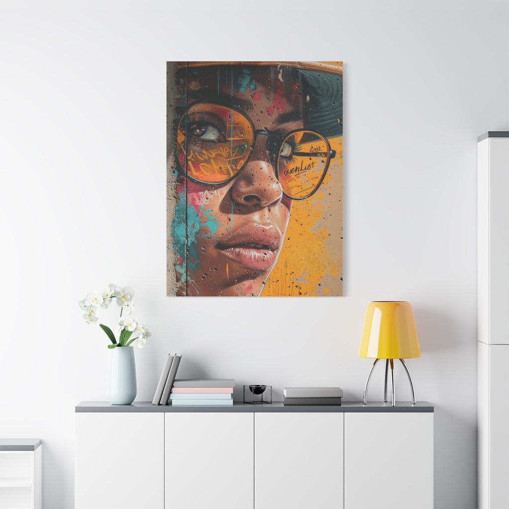Portrait Canvas Print — Colorful Urban Woman with Glasses Matte Stretched Wall Art