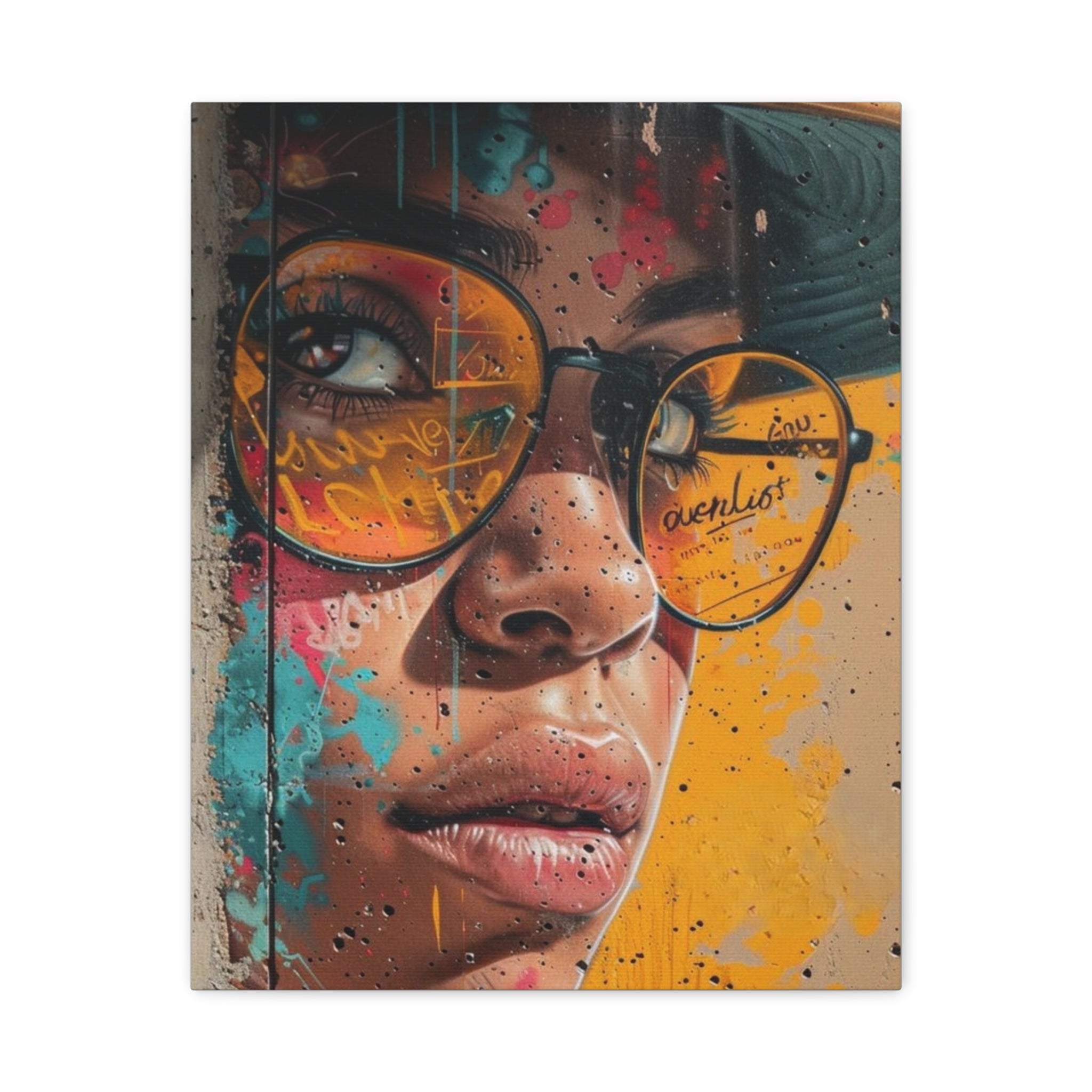 Portrait Canvas Print — Colorful Urban Woman with Glasses Matte Stretched Wall Art