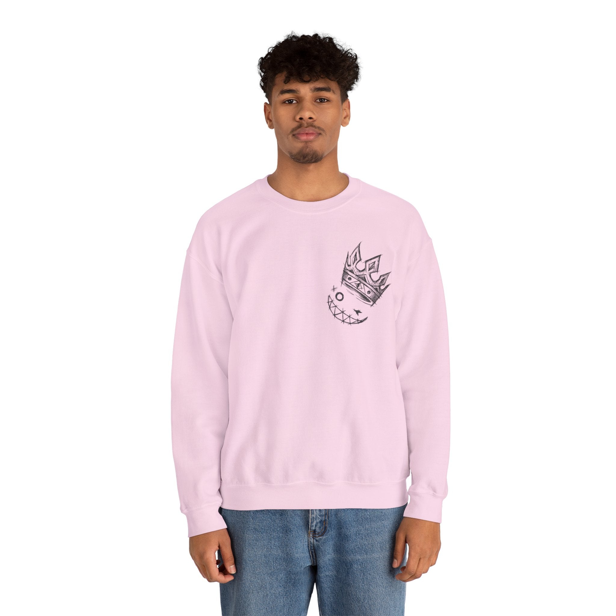 Crowned Grin Crewneck Sweatshirt — Sketch Crown Smile Graphic