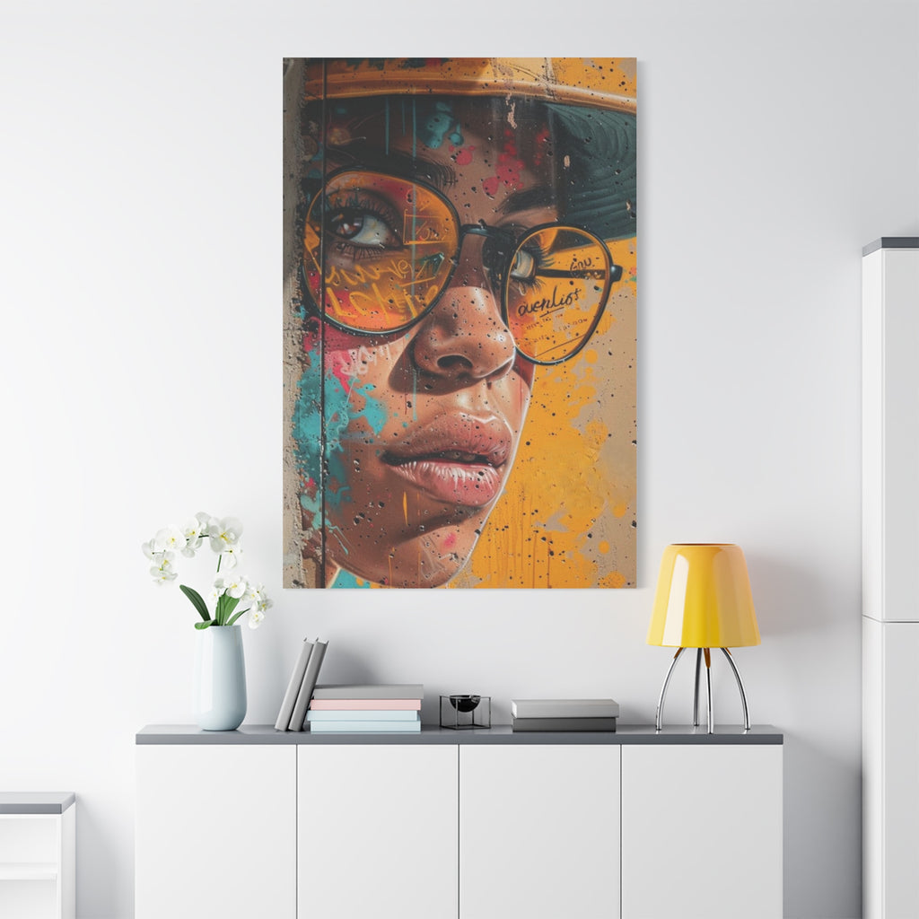Portrait Canvas Print — Colorful Urban Woman with Glasses Matte Stretched Wall Art