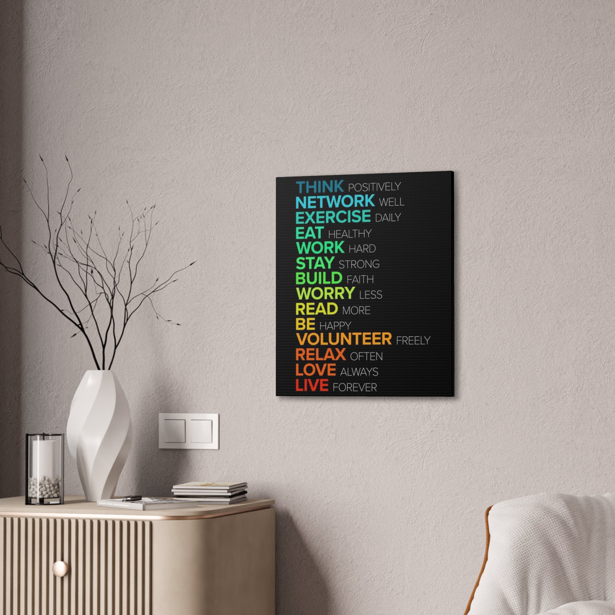 Motivational Daily Habits Canvas Print — Colorful Inspirational Wall Art
