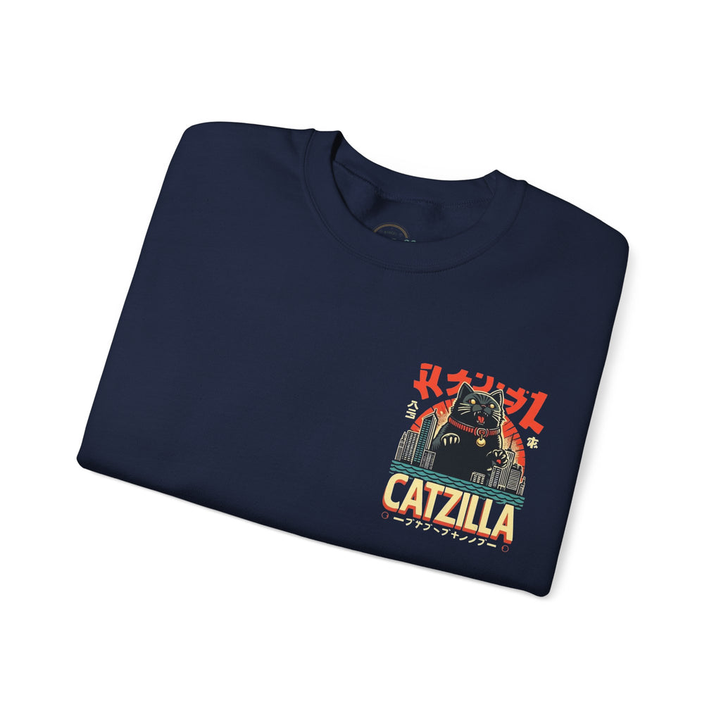 Catzilla Crewneck Sweatshirt — Retro Maneki-Neko Monster Graphic