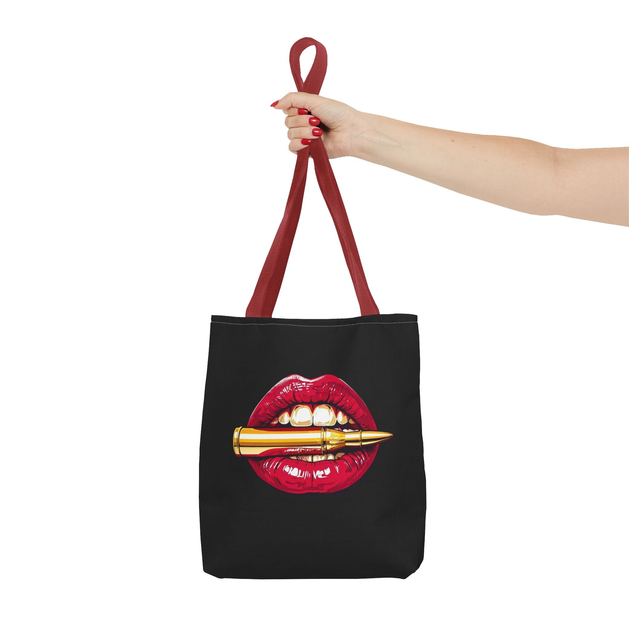 Bullet Bite Tote Bag – Edgy Red Lip Art Tote