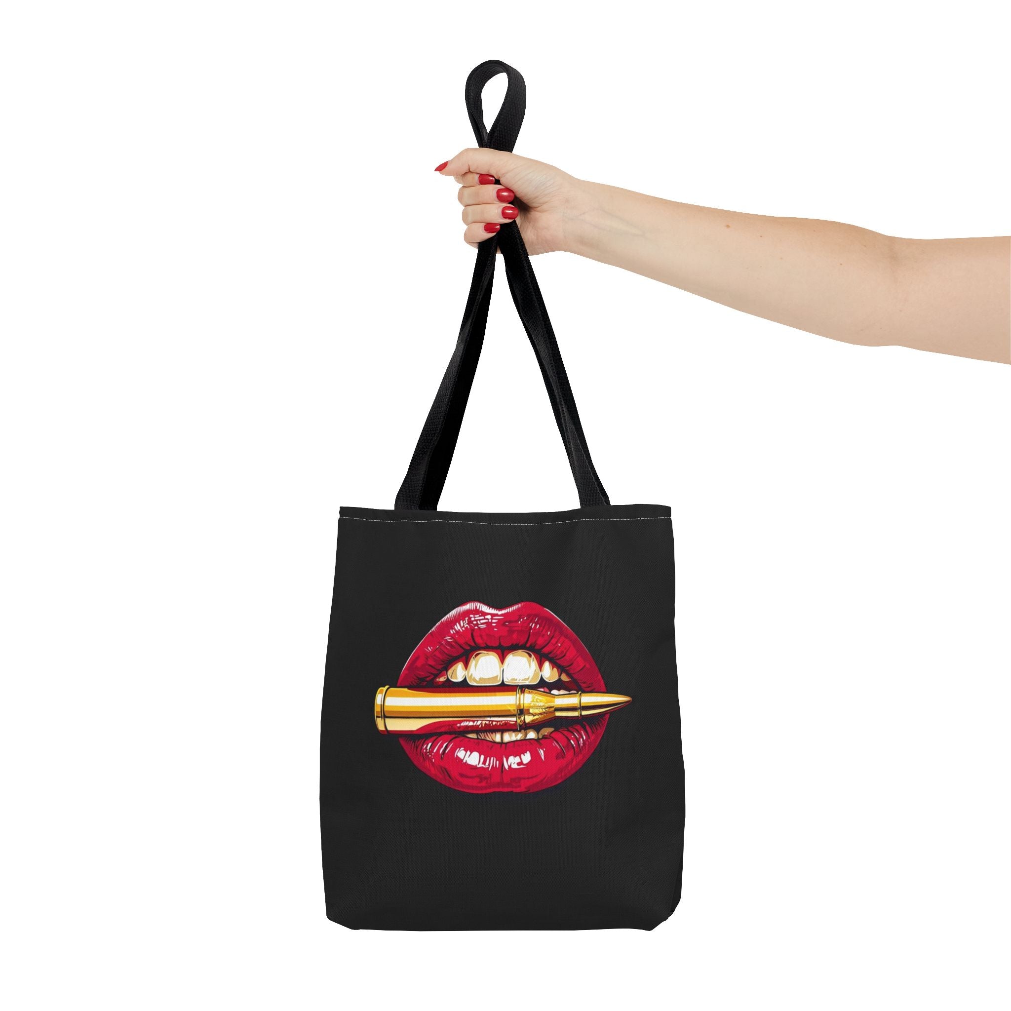 Bullet Bite Tote Bag – Edgy Red Lip Art Tote