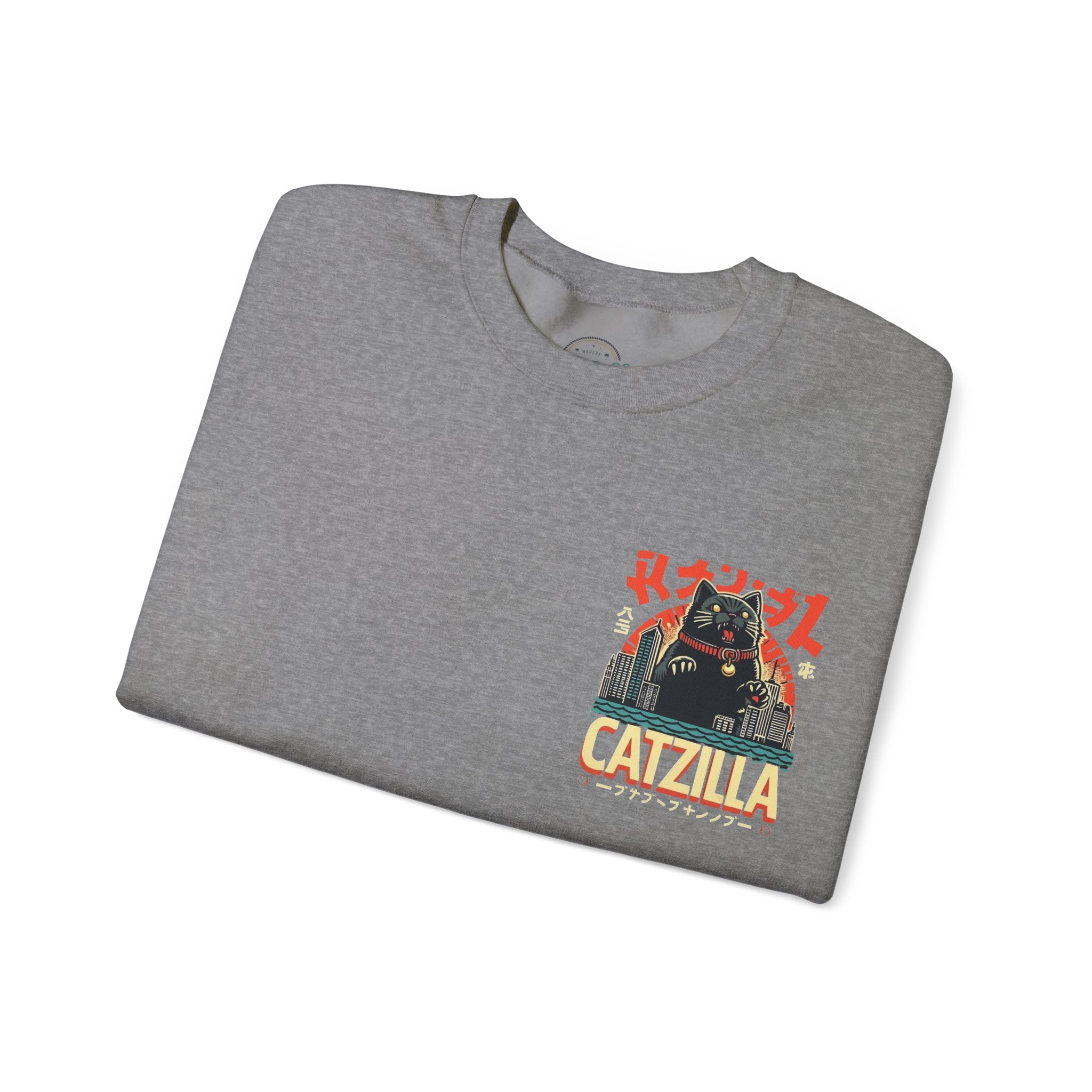 Catzilla Crewneck Sweatshirt — Retro Maneki-Neko Monster Graphic