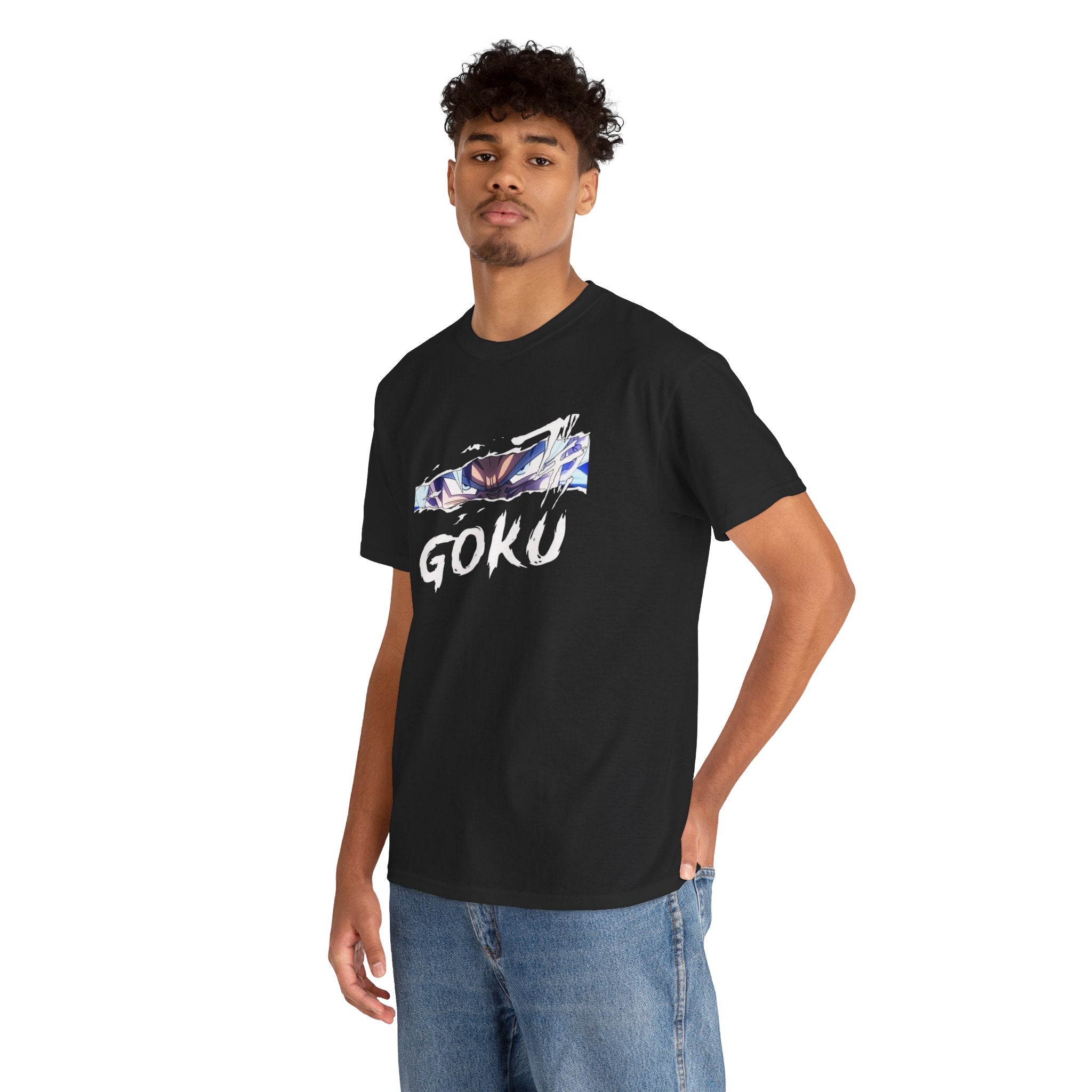 Goku Graphic Tee — Anime Eyes & Name Chest Print