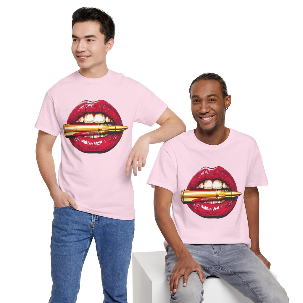 Red Lips Holding Bullet T-Shirt | Edgy Tattoo Style, Graphic Tee