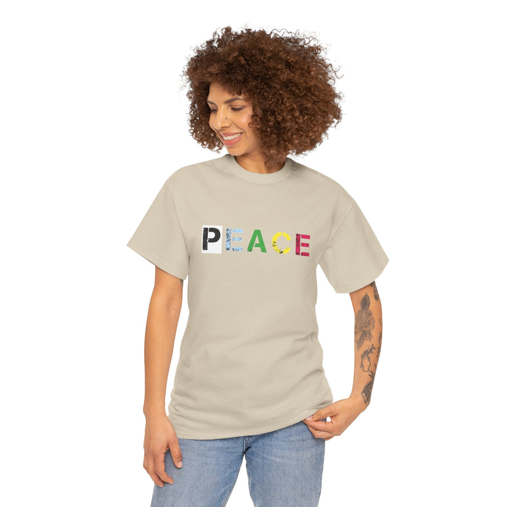 Peace Rainbow Tee — Minimalist Colorful PEACE Graphic T-Shirt