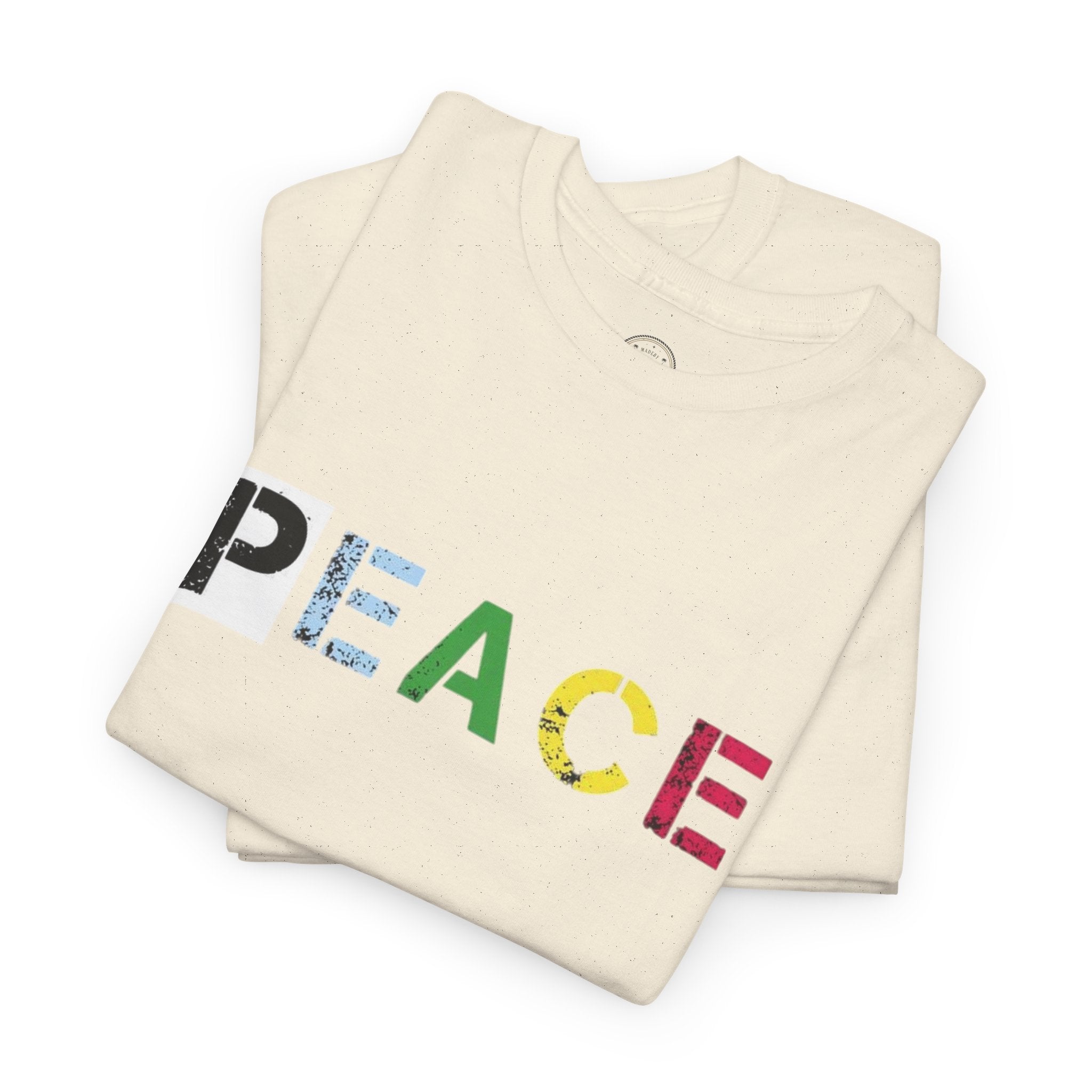 Peace Rainbow Tee — Minimalist Colorful PEACE Graphic T-Shirt