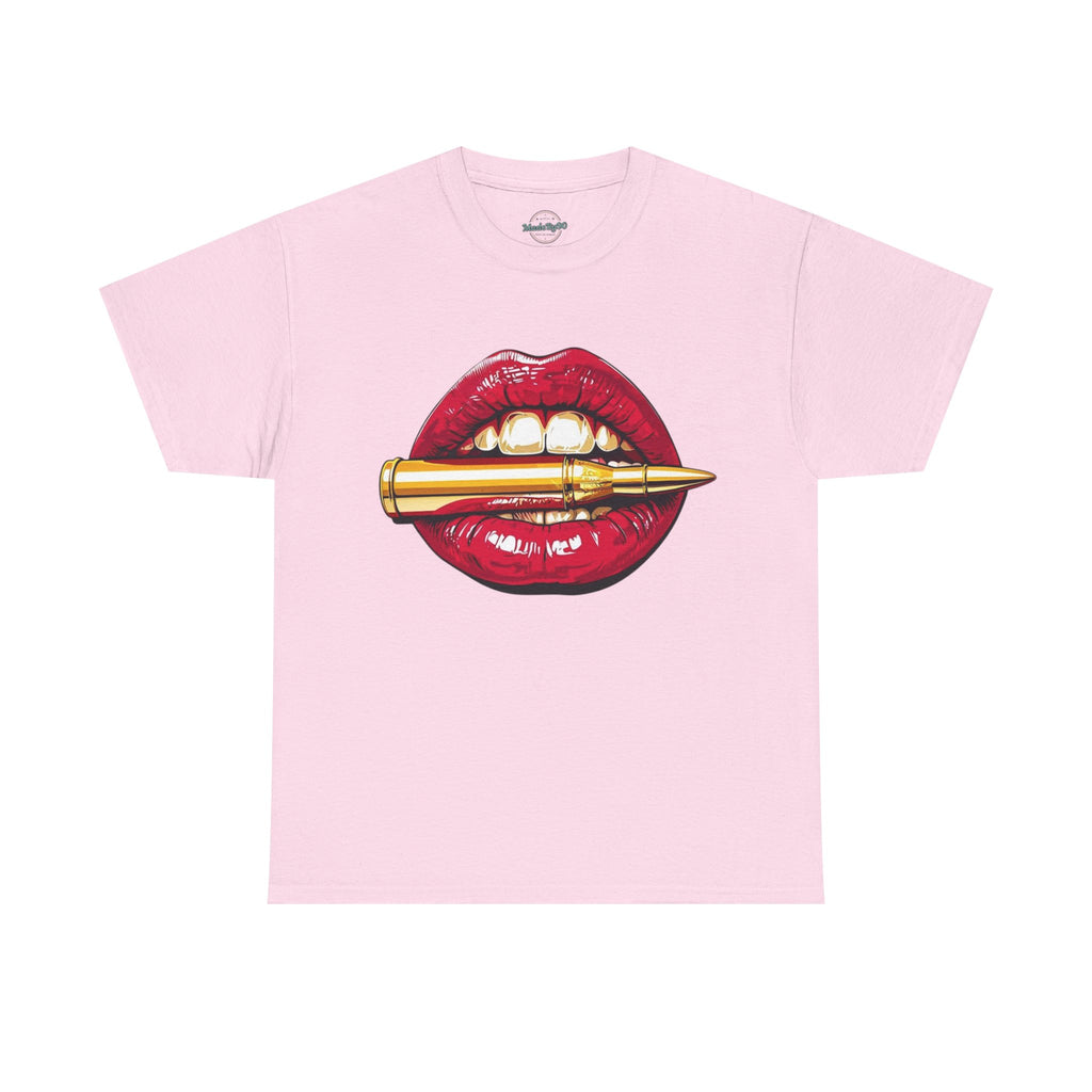 Red Lips Holding Bullet T-Shirt | Edgy Tattoo Style, Graphic Tee