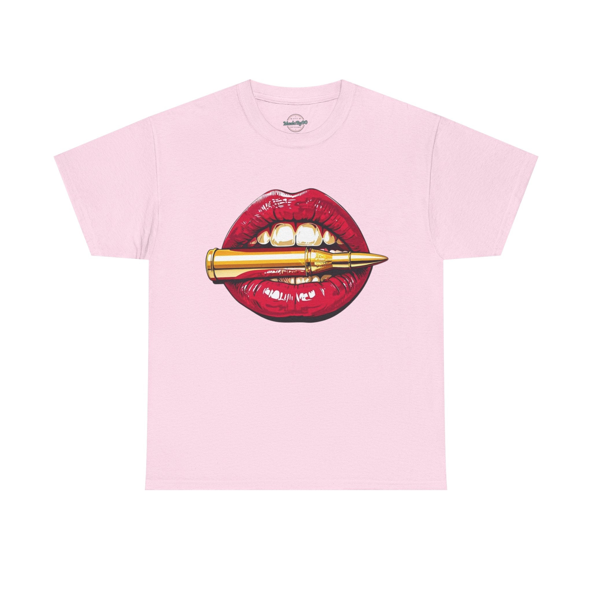 Red Lips Holding Bullet T-Shirt | Edgy Tattoo Style, Graphic Tee