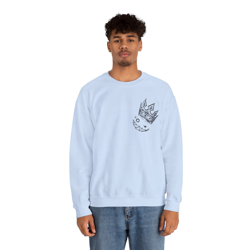 Crowned Grin Crewneck Sweatshirt — Sketch Crown Smile Graphic