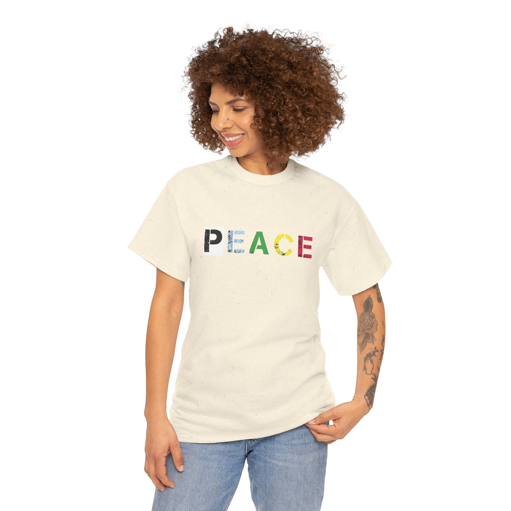 Peace Rainbow Tee — Minimalist Colorful PEACE Graphic T-Shirt