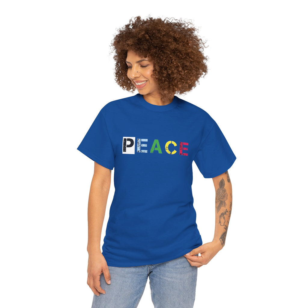 Peace Rainbow Tee — Minimalist Colorful PEACE Graphic T-Shirt