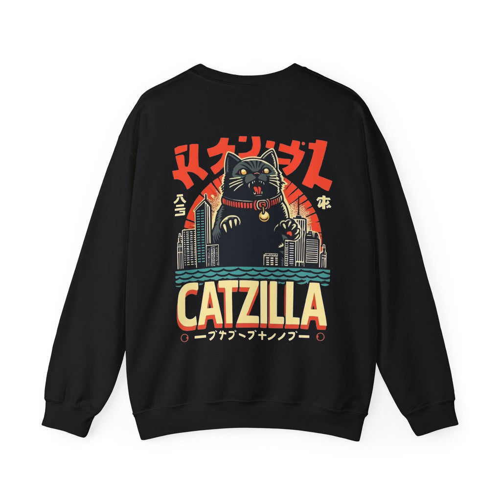 Catzilla Crewneck Sweatshirt — Retro Maneki-Neko Monster Graphic