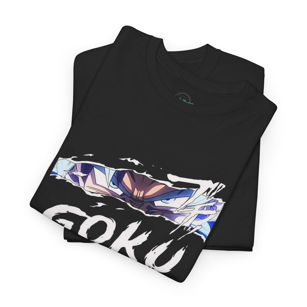 Goku Graphic Tee — Anime Eyes & Name Chest Print