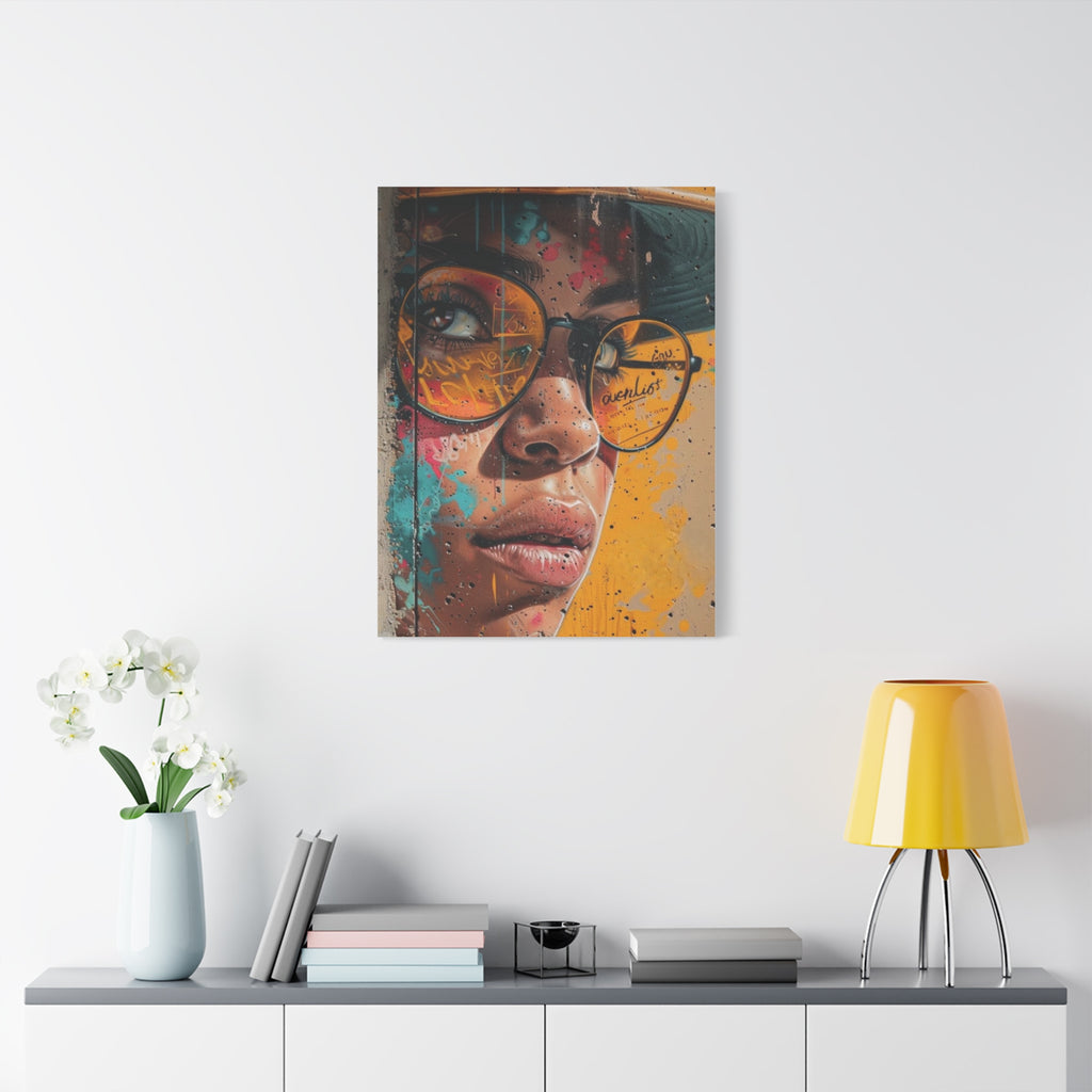 Portrait Canvas Print — Colorful Urban Woman with Glasses Matte Stretched Wall Art