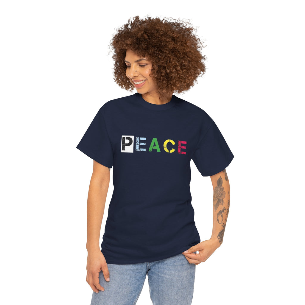 Peace Rainbow Tee — Minimalist Colorful PEACE Graphic T-Shirt