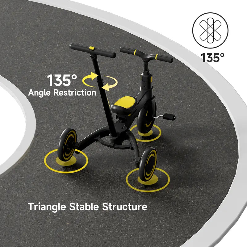 9-in-1 Toddler Tricycle | Anti-Tip Chassis + Easy Folding | Shock-Absorbing PU Wheels
