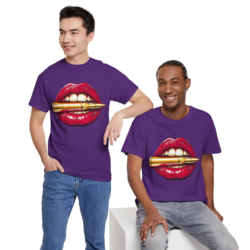 Red Lips Holding Bullet T-Shirt | Edgy Tattoo Style, Graphic Tee