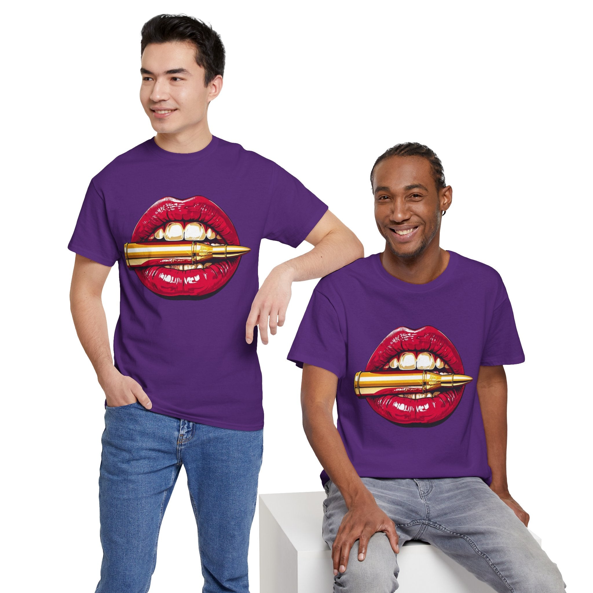 Red Lips Holding Bullet T-Shirt | Edgy Tattoo Style, Graphic Tee