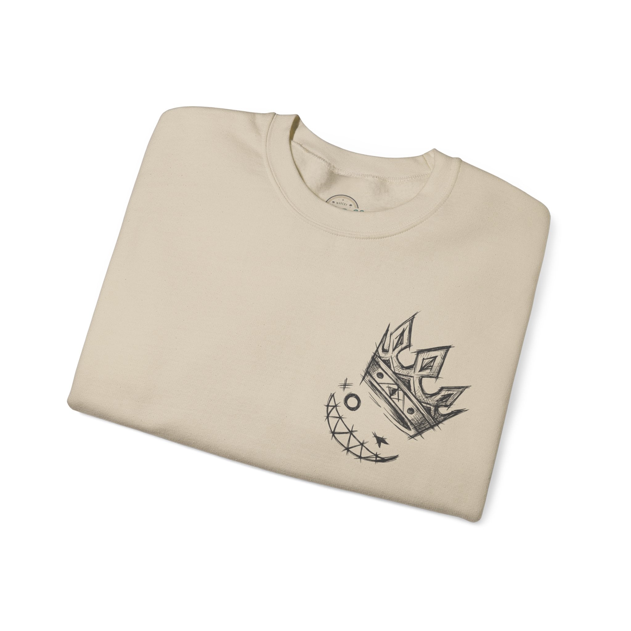 Crowned Grin Crewneck Sweatshirt — Sketch Crown Smile Graphic