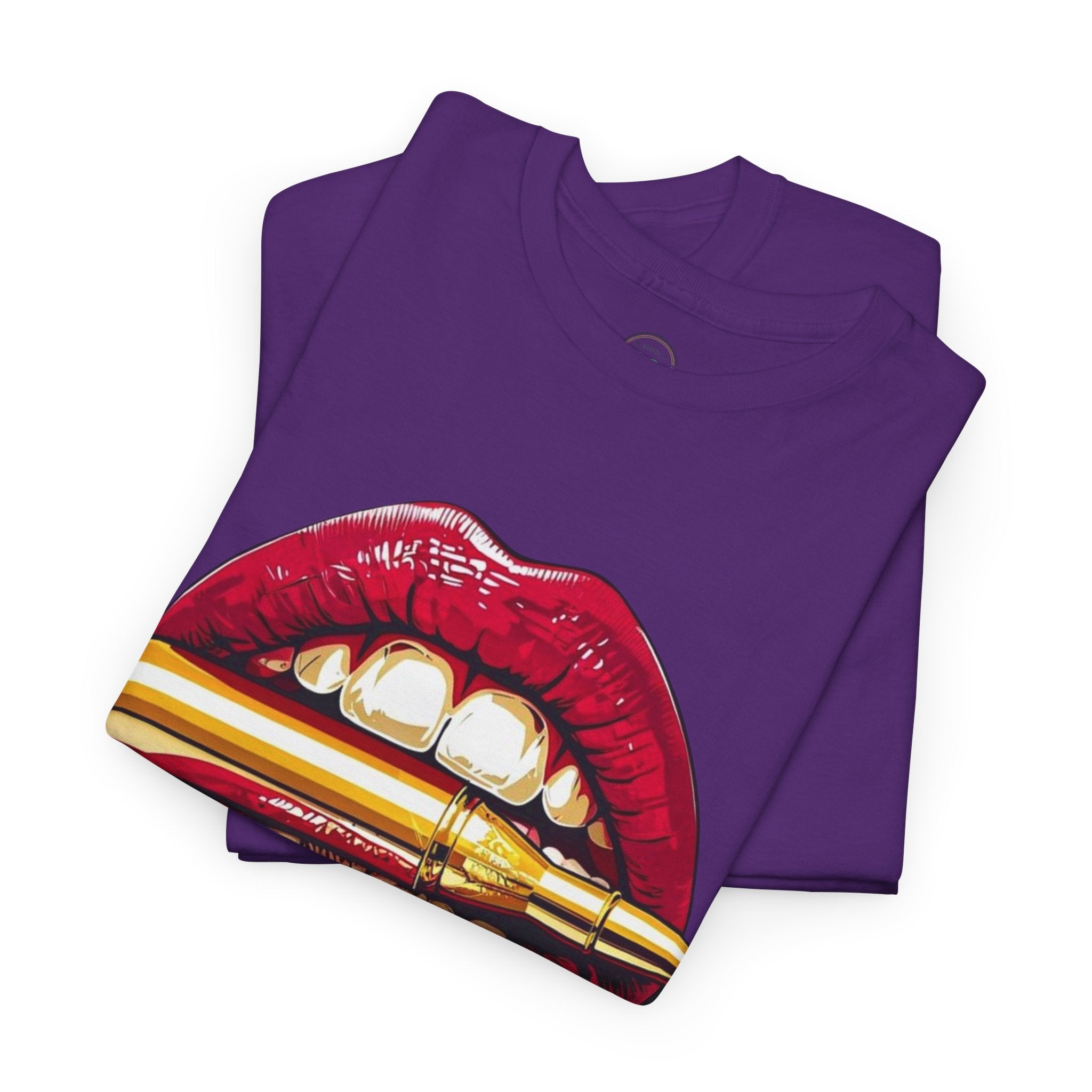 Red Lips Holding Bullet T-Shirt | Edgy Tattoo Style, Graphic Tee