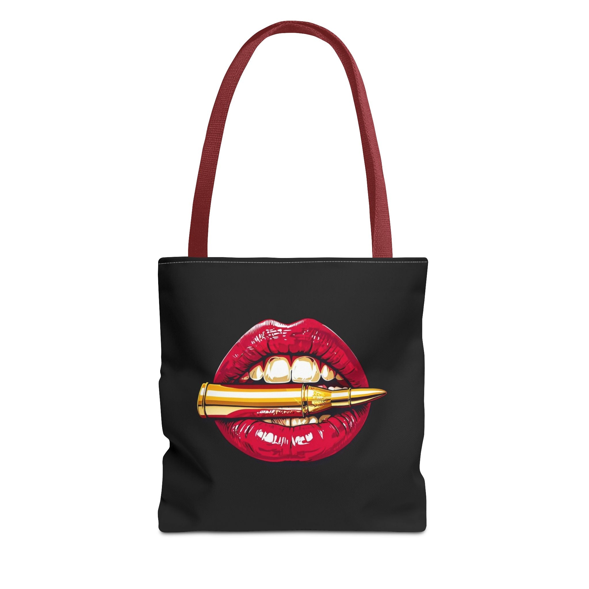 Bullet Bite Tote Bag – Edgy Red Lip Art Tote