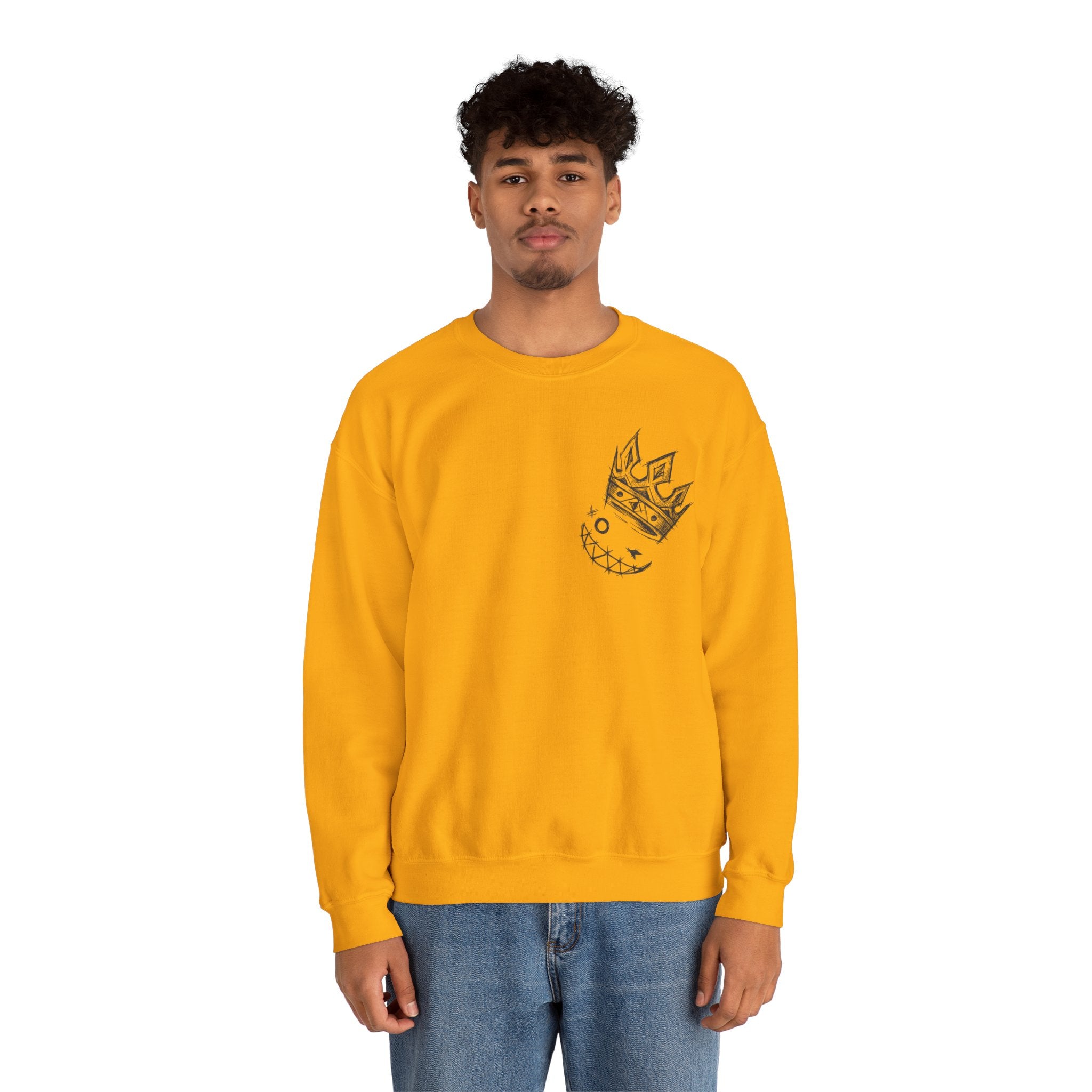 Crowned Grin Crewneck Sweatshirt — Sketch Crown Smile Graphic