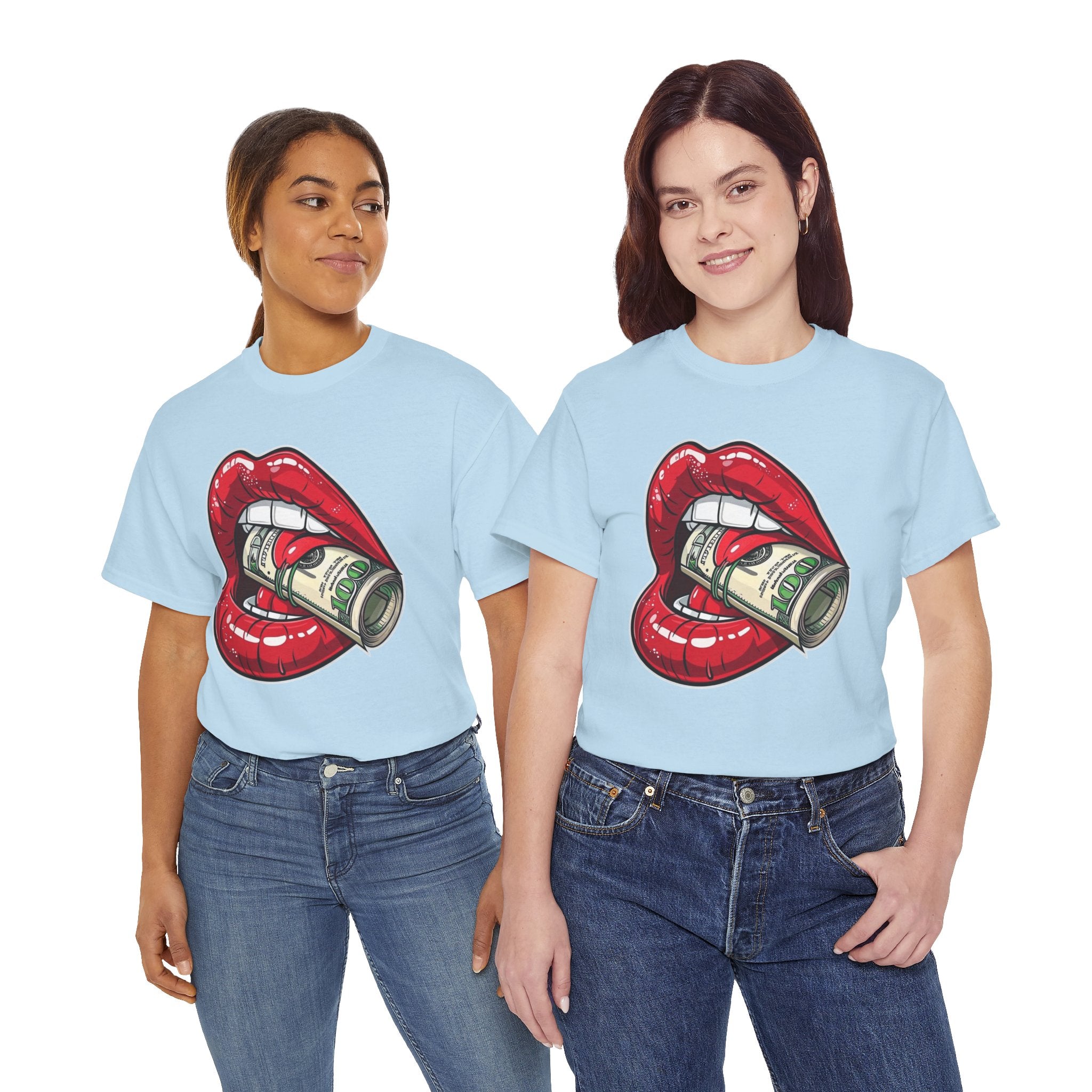 Red Glossy Lips with Rolled Dollar Tee | Money Mouth Graphic Shirt