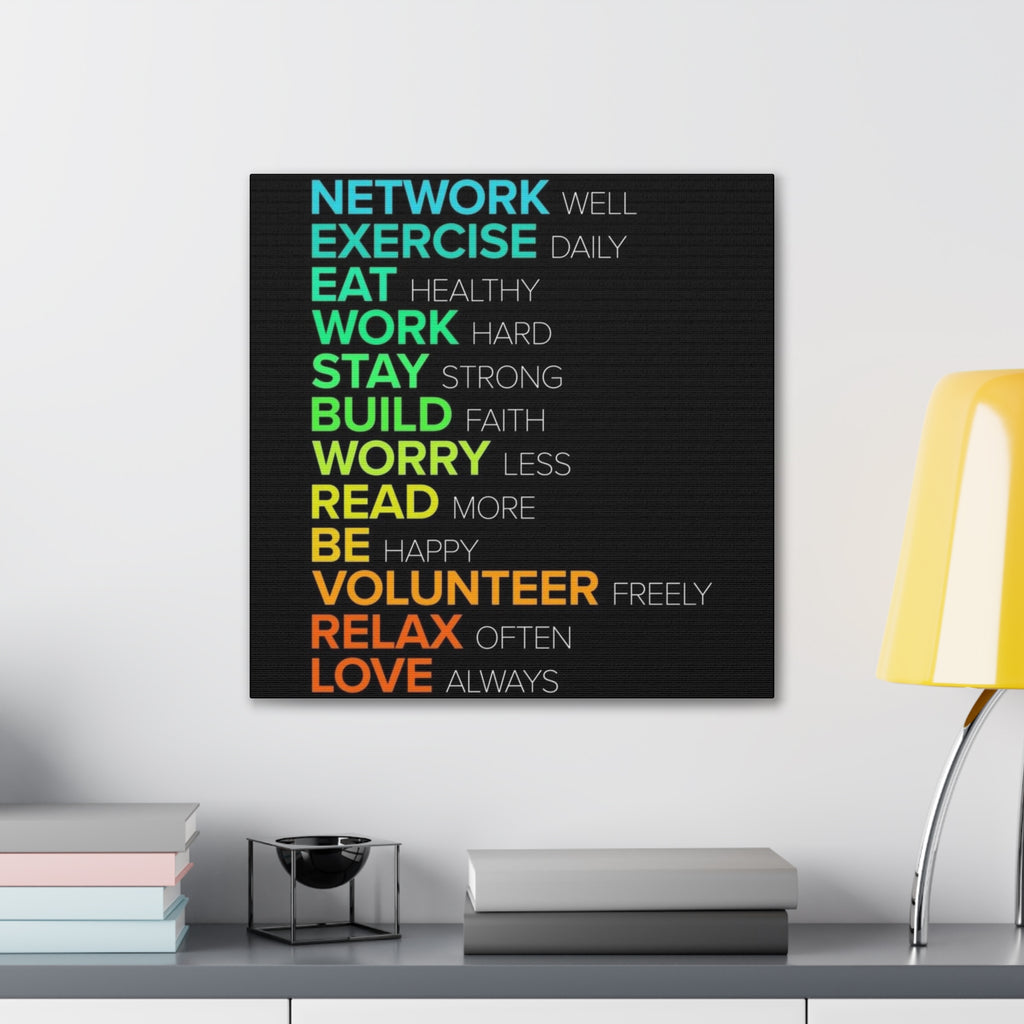 Motivational Daily Habits Canvas Print — Colorful Inspirational Wall Art
