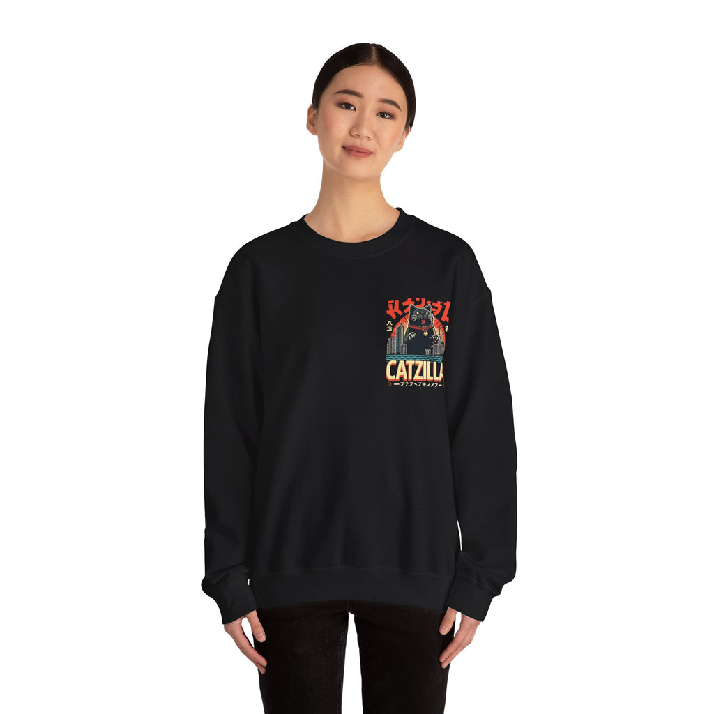 Catzilla Crewneck Sweatshirt — Retro Maneki-Neko Monster Graphic