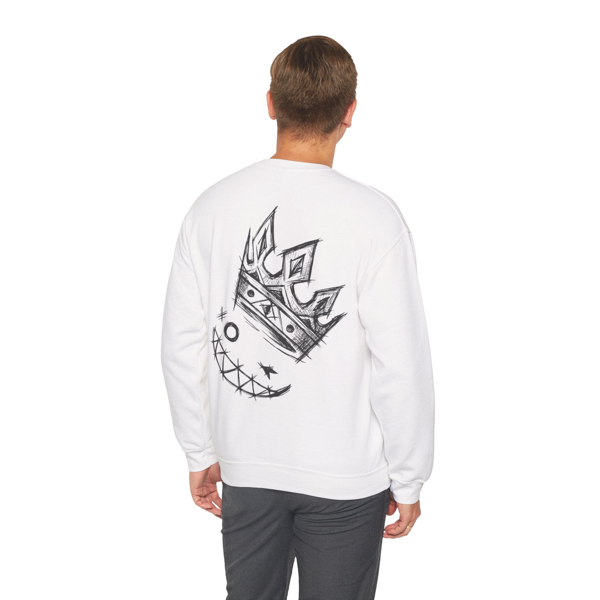 Crowned Grin Crewneck Sweatshirt — Sketch Crown Smile Graphic
