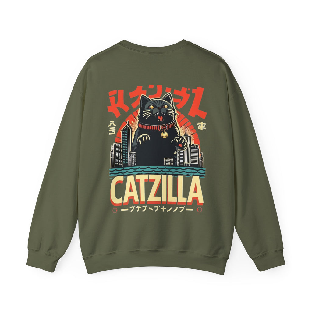 Catzilla Crewneck Sweatshirt — Retro Maneki-Neko Monster Graphic