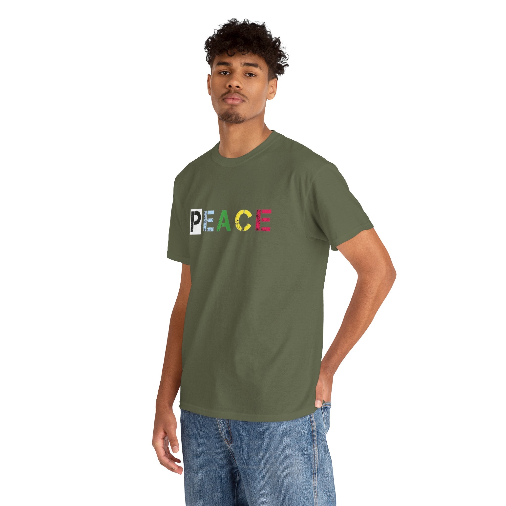 Peace Rainbow Tee — Minimalist Colorful PEACE Graphic T-Shirt