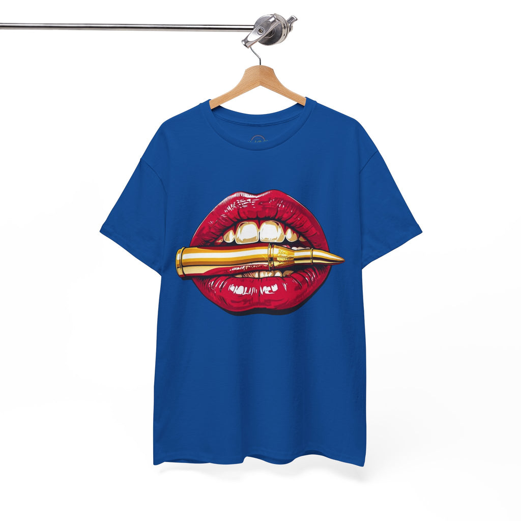 Red Lips Holding Bullet T-Shirt | Edgy Tattoo Style, Graphic Tee