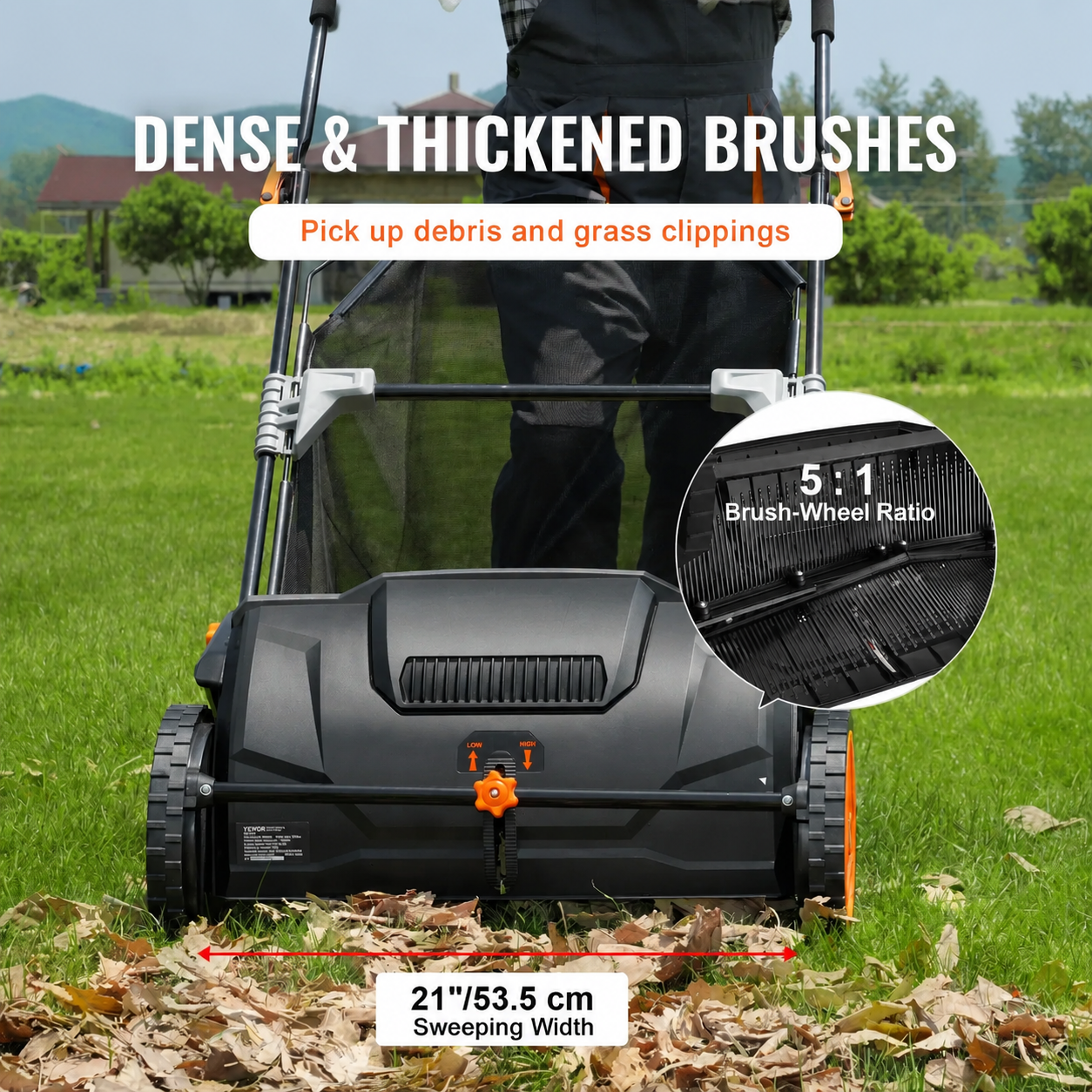 🔥 Summer Sale-Push Lawn Sweeper–Upgraded Version 26-Inch Leaf & Grass Collector with Large Hopper Bag 🌿