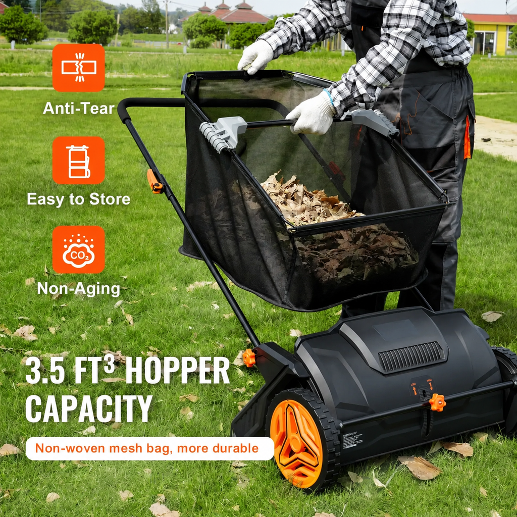 🔥 Summer Sale-Push Lawn Sweeper–Upgraded Version 26-Inch Leaf & Grass Collector with Large Hopper Bag 🌿
