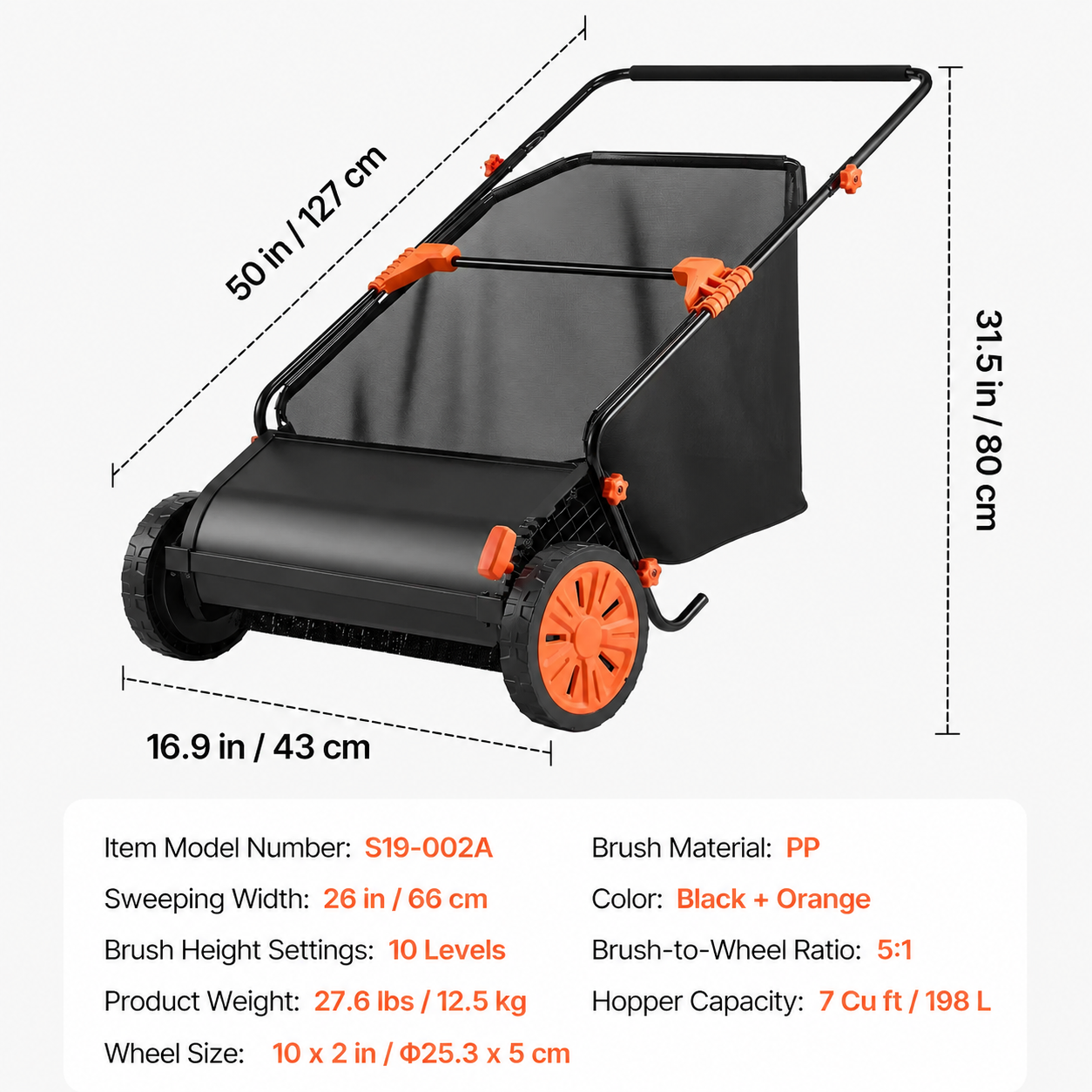 🔥 Summer Sale-Push Lawn Sweeper–Upgraded Version 26-Inch Leaf & Grass Collector with Large Hopper Bag 🌿