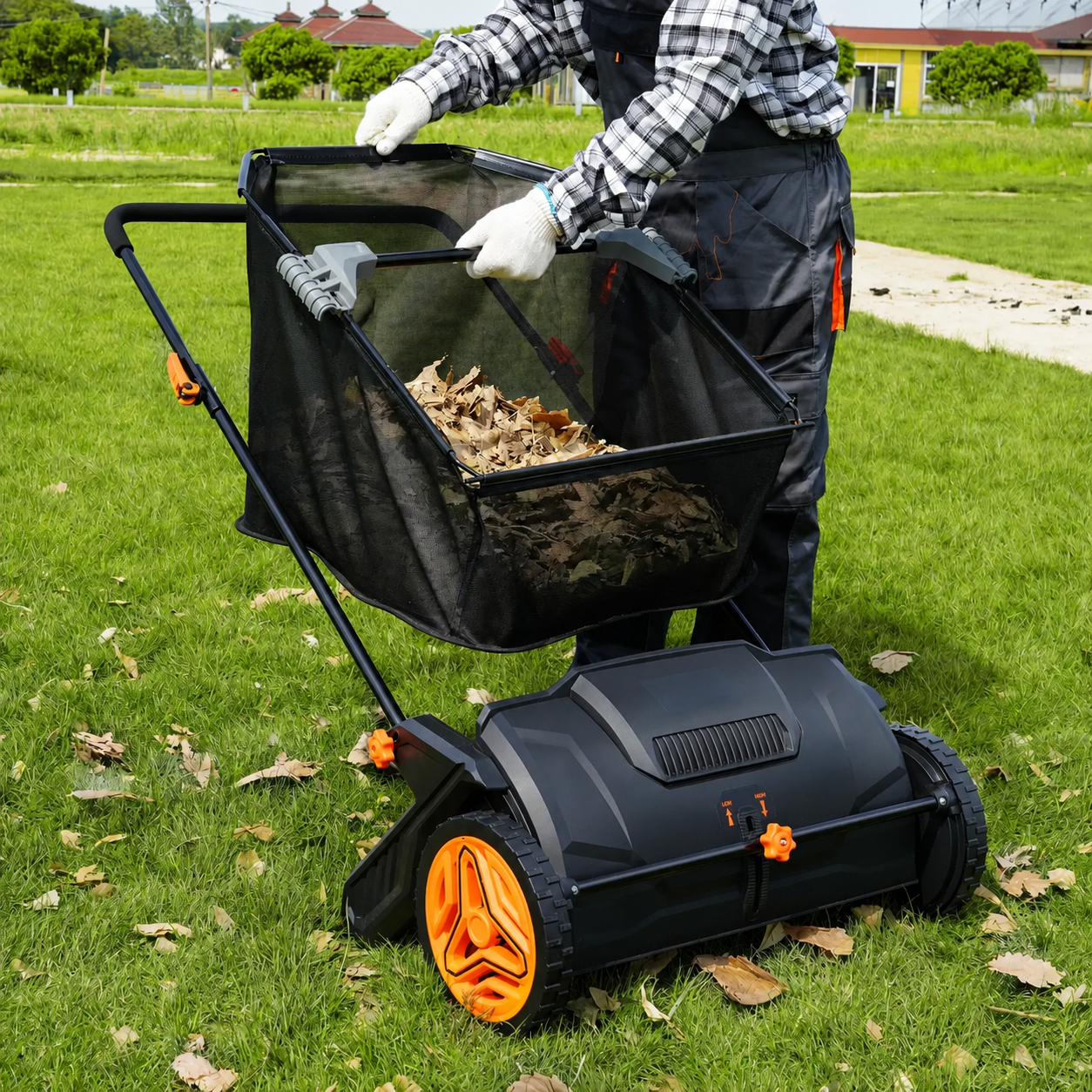 🔥 Summer Sale-Push Lawn Sweeper–Upgraded Version 26-Inch Leaf & Grass Collector with Large Hopper Bag 🌿