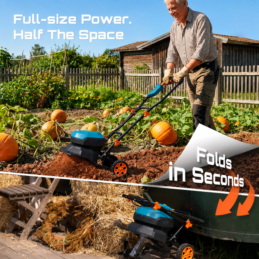 🔥Summer Sale-40V Cordless Electric Garden Tiller,Foldable Cordless Rototiller With 2*5000mAh Batteries