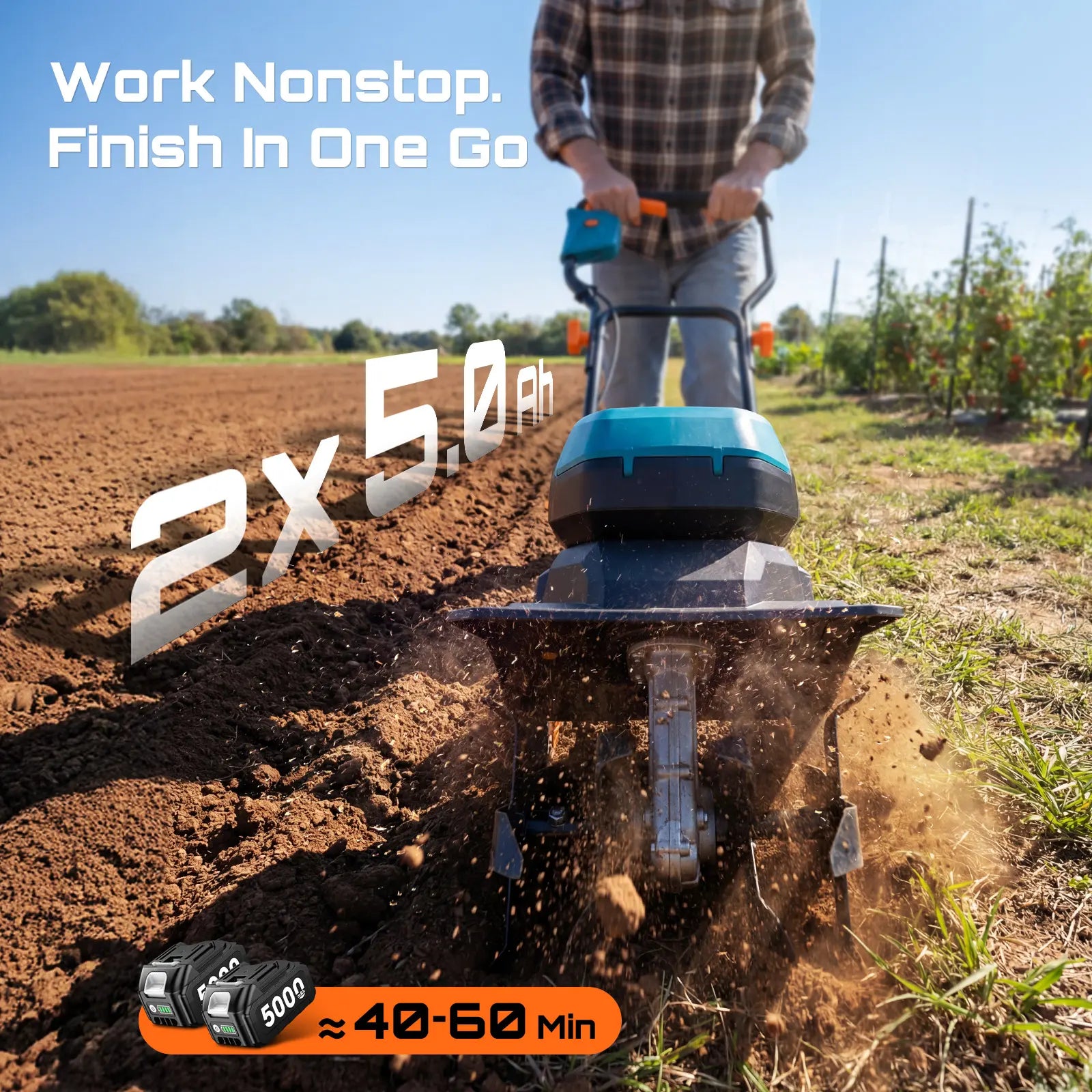 🔥Summer Sale-40V Cordless Electric Garden Tiller,Foldable Cordless Rototiller With 2*5000mAh Batteries
