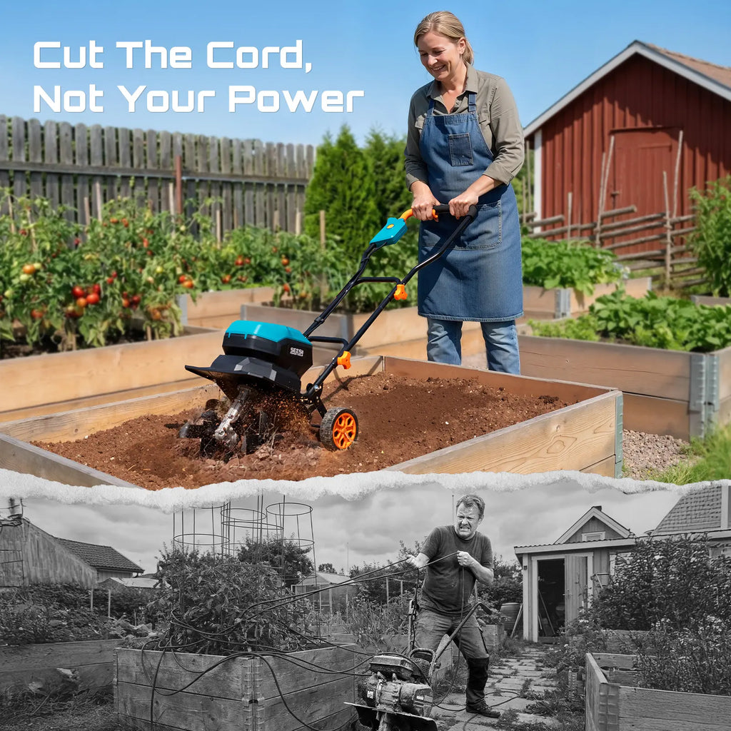 🔥Summer Sale-40V Cordless Electric Garden Tiller,Foldable Cordless Rototiller With 2*5000mAh Batteries
