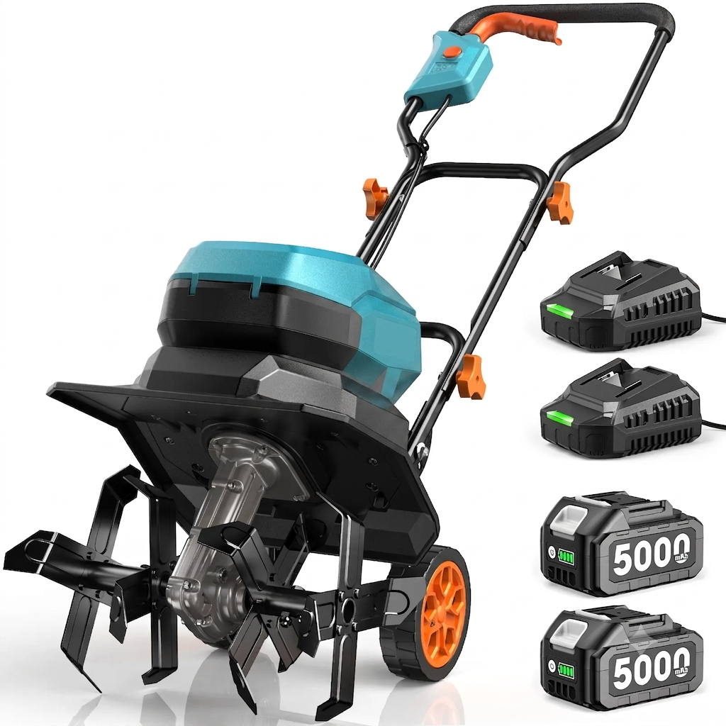 🔥Summer Sale-40V Cordless Electric Garden Tiller,Foldable Cordless Rototiller With 2*5000mAh Batteries